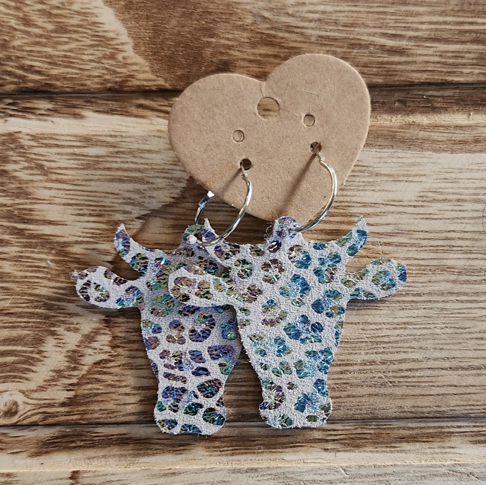 Cow hide iridescent earrings